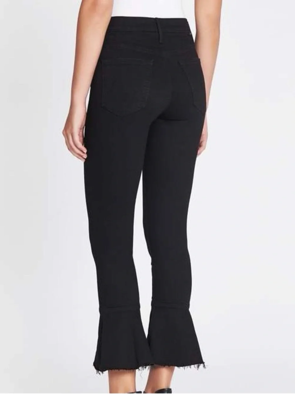 Mother The Cha Cha Fray Crop Flare Jeans Black Size 26 - Picture 2 of 12